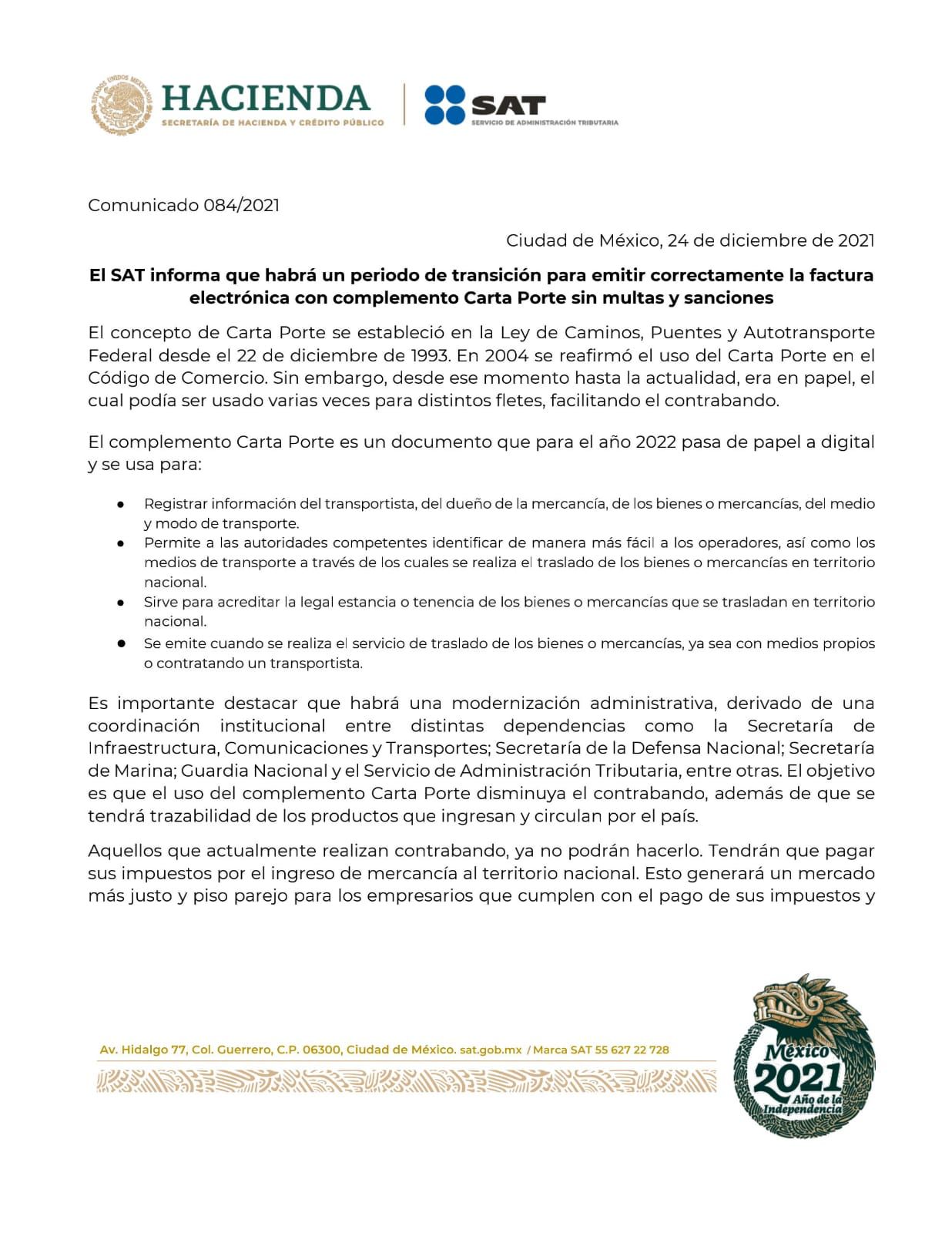 Artículo ¡ATENTO! SAT LANZA PRÓRROGA CARTA PORTE PARA TODOS Integra